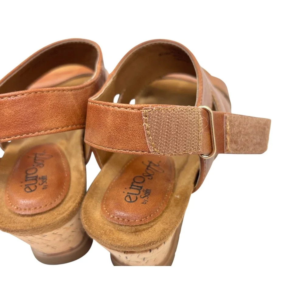 EuroSoft by Sofft Sadra Luggage Brown Cork Wedge Sandals Womens 6.5 M ES0022300